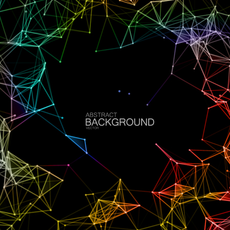Plexus Lines And Particles Background. Vector Technology Illustration Of Futuristic Polygonal Cyber Structure. Abstract Iridescent Illuminated Digital Frameのイラスト素材