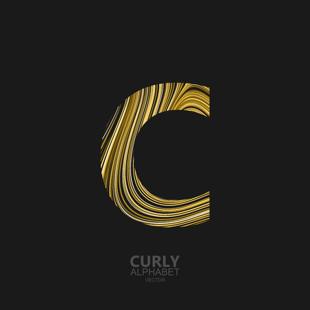Curly textured Letter C. Typographic vector element for design. Part of marble or acrylic texture imitation textured alphabet. Letter C with diffusion lines swirly pattern. Vector illustrationのイラスト素材