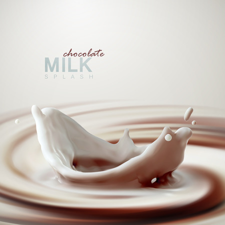Pouring chocolate milk crown splash on swirling whirlpool creamy background.のイラスト素材