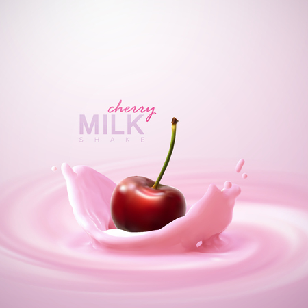 Cherry falling in the yogurtのイラスト素材
