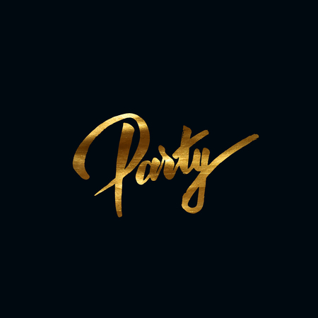 Party lettering sign with golden paint texture. Vector vintage illustration. Graphic element for club banner, poster, party invitation design. のイラスト素材