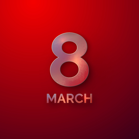 8 march text typography on red background, vector illustration for international women's day.のイラスト素材