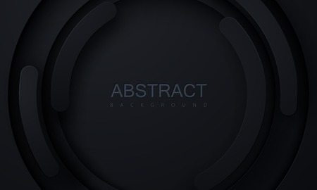 Black paper cut background. Abstract realistic papercut decoration textured with radial layers. 3d backdrop. Carving art. Vector illustration. Cover layout template. Material design conceptのイラスト素材