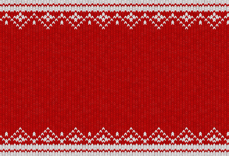Knitted textile pattern. Vector illustration. Warm clothing texture. Red woven background with white winter ornament. Traditional slavic or nordic knit traceryのイラスト素材