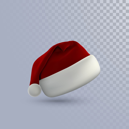 Santa Claus red hat isolated on transparent background. Vector realistic illustration. Winter clothes.のイラスト素材