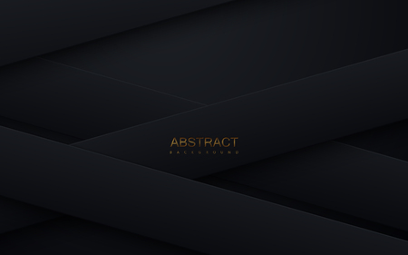 Black paper cut background. Abstract realistic papercut decoration textured with layers or ribbons. 3d backdrop. Vector illustration. Material design concept. Minimalist cover templateのイラスト素材