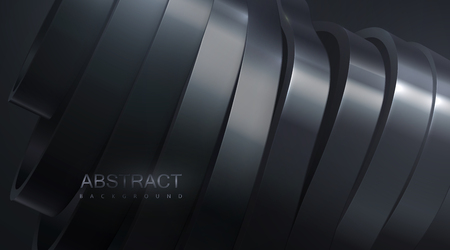 Sliced wavy carbon surface. Vector futuristic illustration. Black abstract background. 3d curved ribbons. Decoration element. Modern cover designのイラスト素材