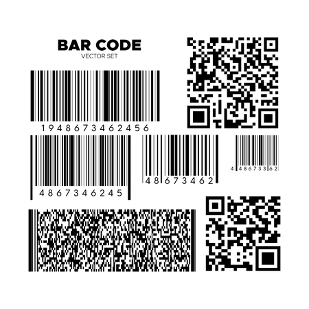 Bar code vector set. QR scan code templates. Barcode patterns for design. Product, service or boarding pass identificationのイラスト素材