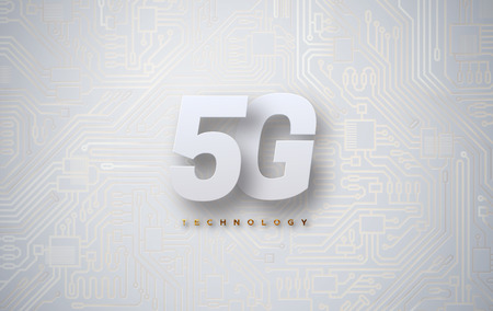 5G technology background with circuit board texture. Vector illustration. New generation of wireless...