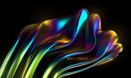 Iridescent squeezed shape. Vector 3d illustration. Abstract holographic background. Colorful graphic design trend. Multicolored gradient substance. Liquid neon colors leak. Modern cover templateのイラスト素材