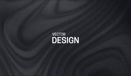 Abstract black background textured with silver halftone pattern. Vector illustration. Decoration element with stamped dotted wavy ornament. Creative cover design template.のイラスト素材