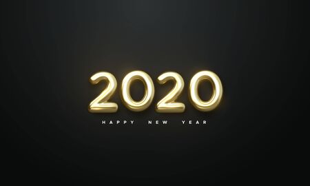 Happy New 2020 Year. Holiday vector illustration of golden metallic numbers 2020. Realistic 3d sign....