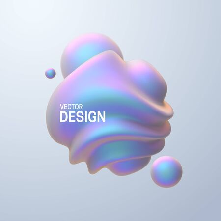 Abstract composition with 3d spherical shapes. Pearlescent bubbles. Vector realistic illustration of fluid substance. Trendy banner or poster design. Futuristic backgroundのイラスト素材