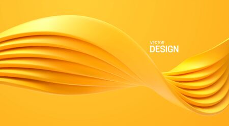 Abstract wave isolated on yellow background. Vector 3d illustration. Plastic flowing ribbons. Colorful flowing shape. Smooth streaming object. Minimal decoration element for designのイラスト素材