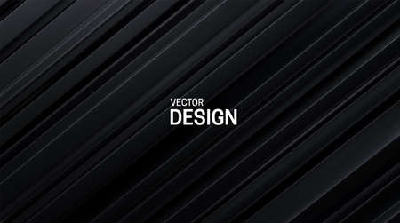 Black sliced surface. Abstract geometric background. Vector illustration. Random carbon layers pattern. Striped texture. Futuristic or sci-fi decoration. Technology banner or cover designのイラスト素材