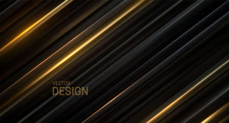 Black and golden sliced surface. Abstract geometric background. Vector illustration. Random layers pattern. Striped texture. Futuristic elegant decoration. Luxury banner or cover designのイラスト素材