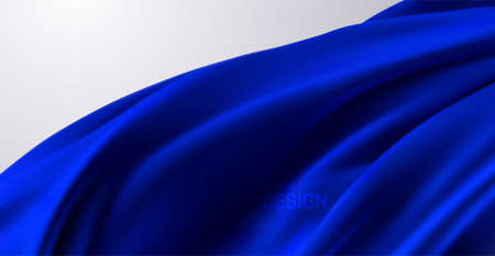 Blue silk fabric. Vector 3d illustration. Flowing blue textile. Realistic wrinkled curtain or flag. Abstract background. Decoration element for designのイラスト素材