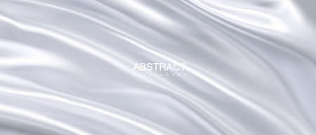 White wavy textile. Abstract luxury background. Vector 3d illustration. Rippled silky fabric. Decoration for poster or banner designのイラスト素材