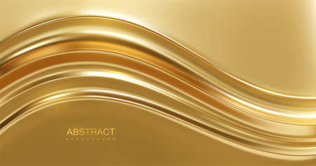 Golden wave. Curvy gold stripes. Vector 3d illustration. Abstract luxury background. Minimalist geometric cover design. Luxurious backdrop.のイラスト素材