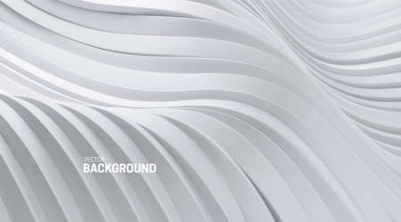 Abstract background with 3d curvy stripes. Wavy white ribbons backdrop. Soft elastic shapes. Vector illustration. Minimalist decoration for banner or cover design.のイラスト素材