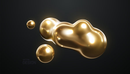 Golden metaball shape. Morphing metallic blob. Vector 3d illustration. Abstract 3d background. Banner or sign designのイラスト素材