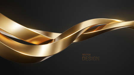Golden intertwined shapes. Abstract luxurious background. Curvy stream. Abstract gold wave. Vector 3d illustration. Minimalist geometric cover design. Elegant backdrop. Jewelry patternのイラスト素材