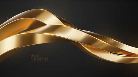 Golden intertwined shapes. Twisted strokes. Abstract luxurious background. Curvy stream. Abstract gold wave. Vector 3d illustration. Minimalist geometric cover design. Elegant backdrop. Jewelry patternのイラスト素材