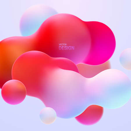 Gradient background with multicolored metaball shapes. Morphing colorful blobs. Vector 3d illustration. Abstract 3d background. Liquid colors. Banner or sign designのイラスト素材