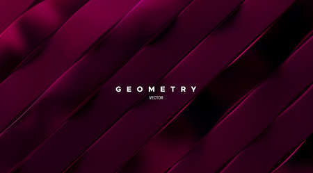 Geometric minimalist 3d pattern. Burgundy red slanted ribbons. Abstract elegant background. Vector illustration. Sliced surface. Modern cover or wallpaper design.のイラスト素材