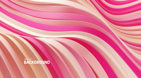 Abstract background with 3d curvy stripes. Wavy pink ribbons backdrop. Soft elastic shapes. Vector illustration. Minimalist undulating decoration for banner or cover design.のイラスト素材