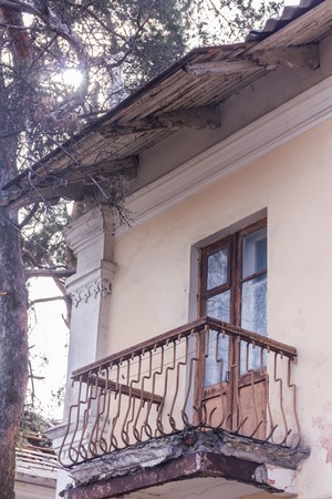 Apartment with emergency balcony in Kiev. Old reinforced concrete slabの写真素材