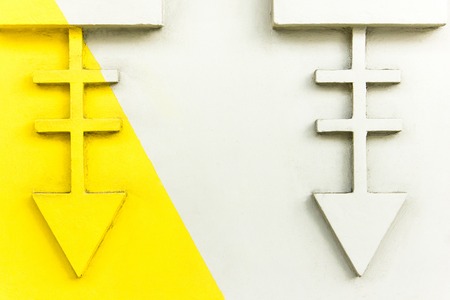 Two-color abstract background. Two elements like an abstract skeleton of fish Part yellow and part grey colorの写真素材