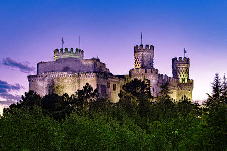Manzanares el real castle at sunsetのeditorial素材
