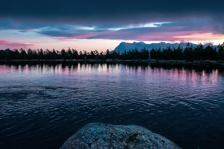 sunset on the lakeの写真素材