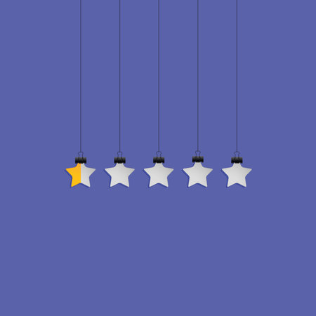 One golden stars rating review in 3d style. Quality rank service symbol. Isolated on white background.のイラスト素材