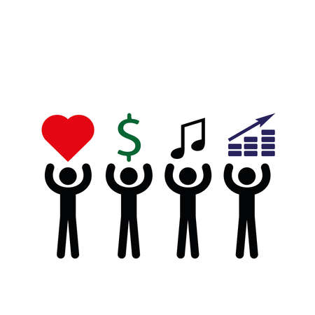 Different social groups of people. Love, money, music, careerのイラスト素材