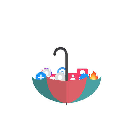 inverted umbrella with social network iconsのイラスト素材