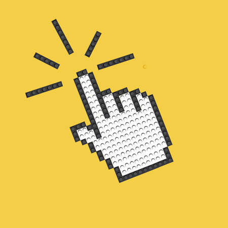 Hand clicking icon on yellow background from the constructor. Finger pointer vector illustrationのイラスト素材
