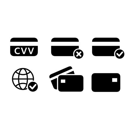 Credit Cards glyph icons. Pictogram style is black flat icons with rounded angles on a white background.のイラスト素材