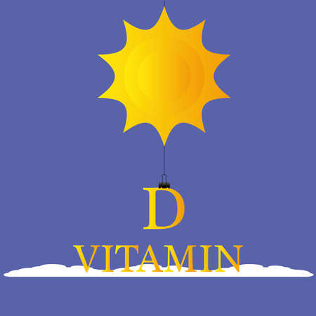 Vitamin D Icon with Sun with clouds. On a blue background. Vector stock illustration.のイラスト素材