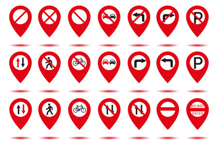 Set of road signs on maps. Vector illustrationのイラスト素材