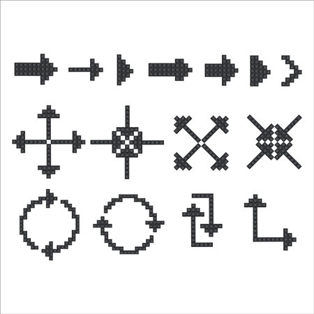 set of black pixel arrows on white background from the constructorのイラスト素材