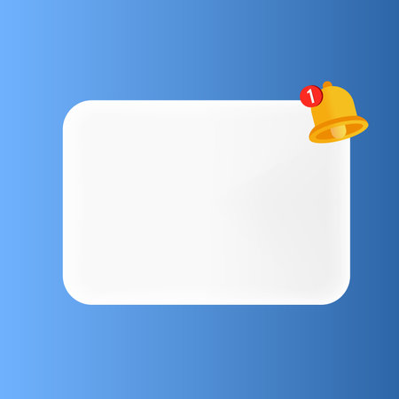 3d render Empty reminder popup, push notification icon with Cute yellow bell. 3D Model render for design.のイラスト素材