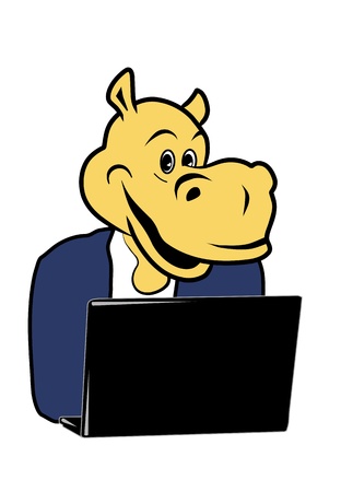 hippo in the office at a desk with a laptopのイラスト素材