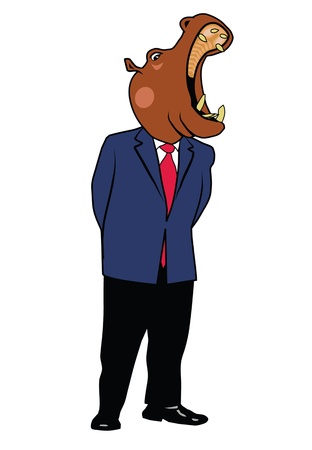 hippo in a suit and tieのイラスト素材