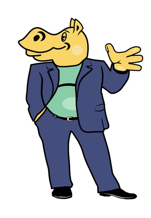 Hippo in a suit without a tieのイラスト素材