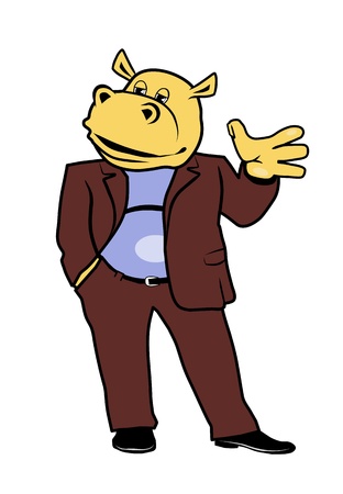 Hippo in a suit without a tieのイラスト素材