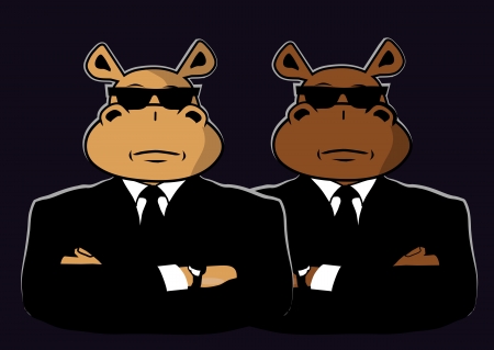 two hippo dressed in black suits and sunglassesのイラスト素材