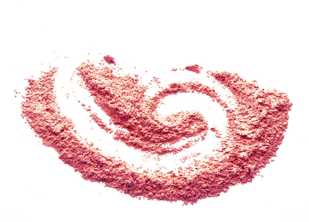 Crumbled natural powder make up on white background. Face powder texture.の写真素材