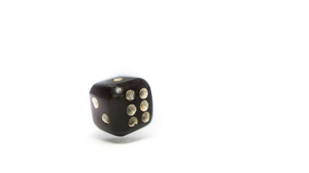 Black dice isolated on white background with copy space for your text.の写真素材